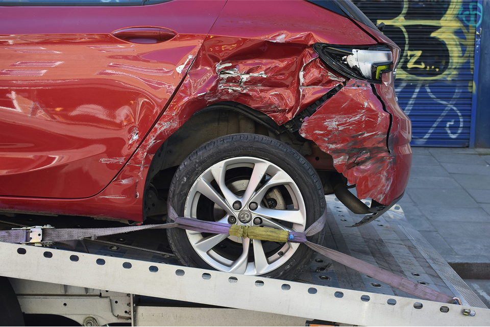 car accident scene with damaged vehicles